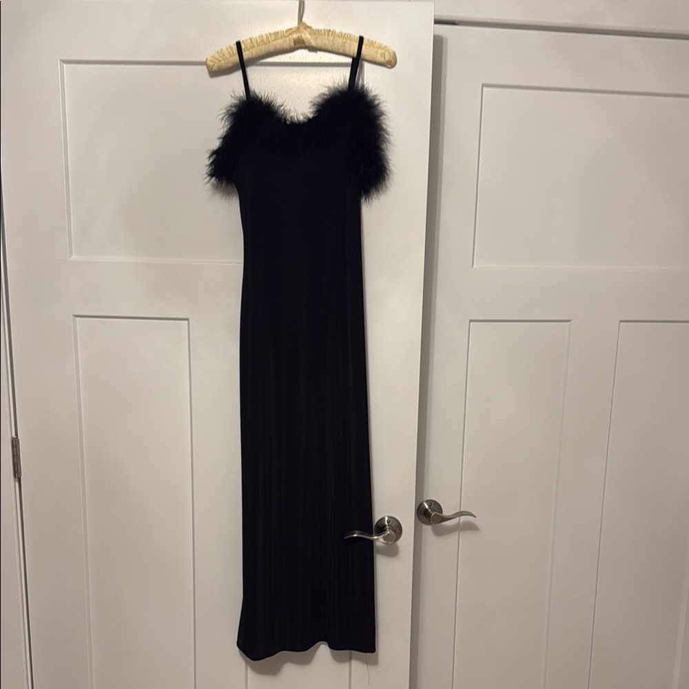 Elegant Black Feather-Trimmed Dress